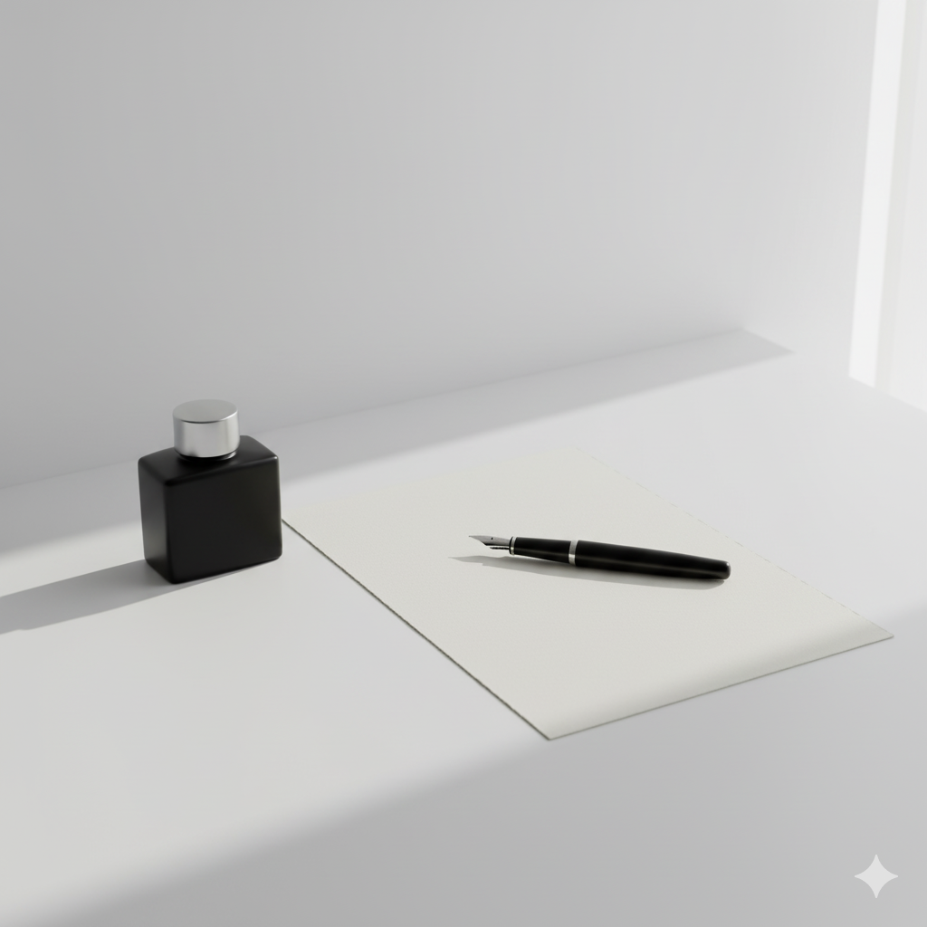 筆、インク、紙