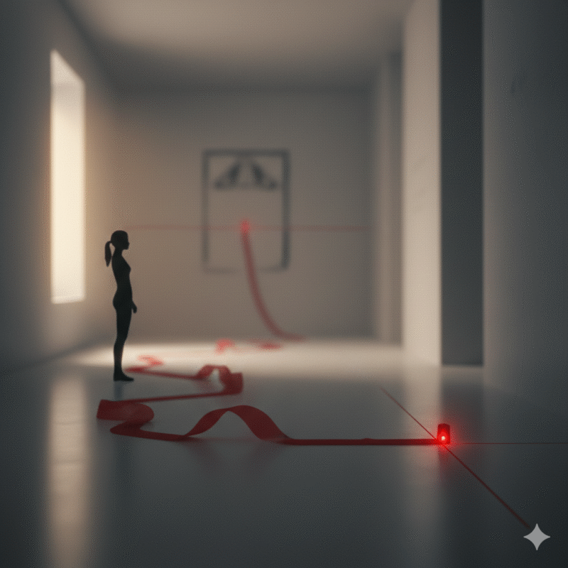 赤リボン、導線、暗い部屋