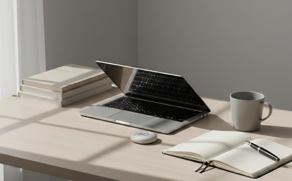 閉じてるPC、デスク、ノート