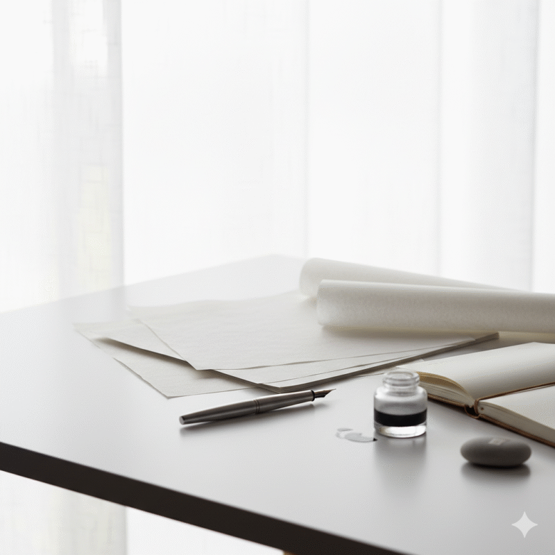 紙、デスク、筆