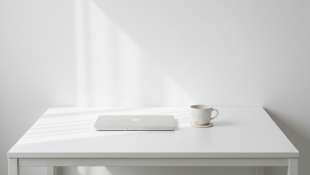 白、デスク、コーヒー