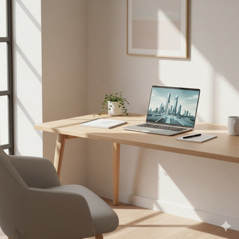 ベージュ、デスク、PC