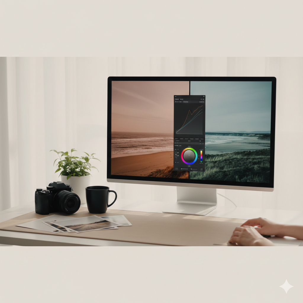 色温度、写真、PC、デスク