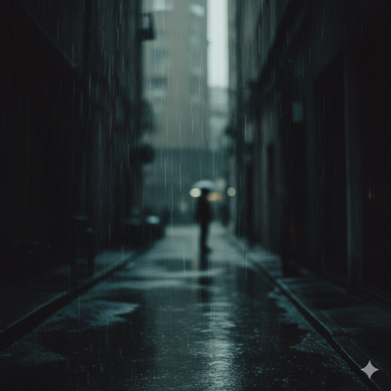 雨、暗い街