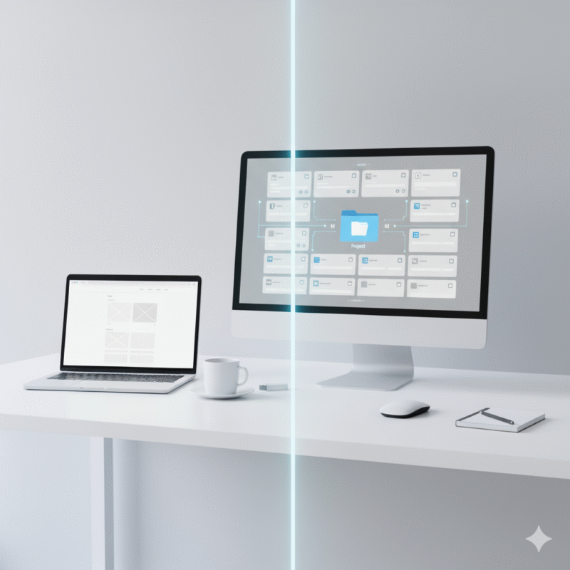 白、デスク、PC、タスク