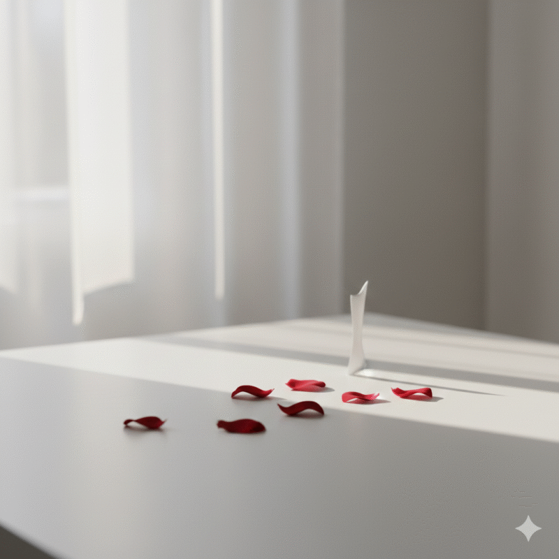 バラの花びら、白デスク