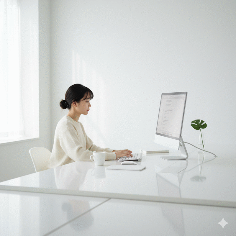 白、デスク、女性