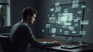 男性、PC、モニター