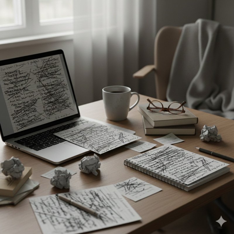 乱れたデスク、PC