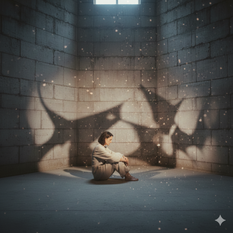 人、壁、囲われ、体育座り