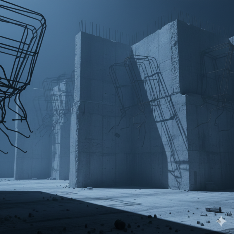 コンクリート、ワイヤー、骨組み