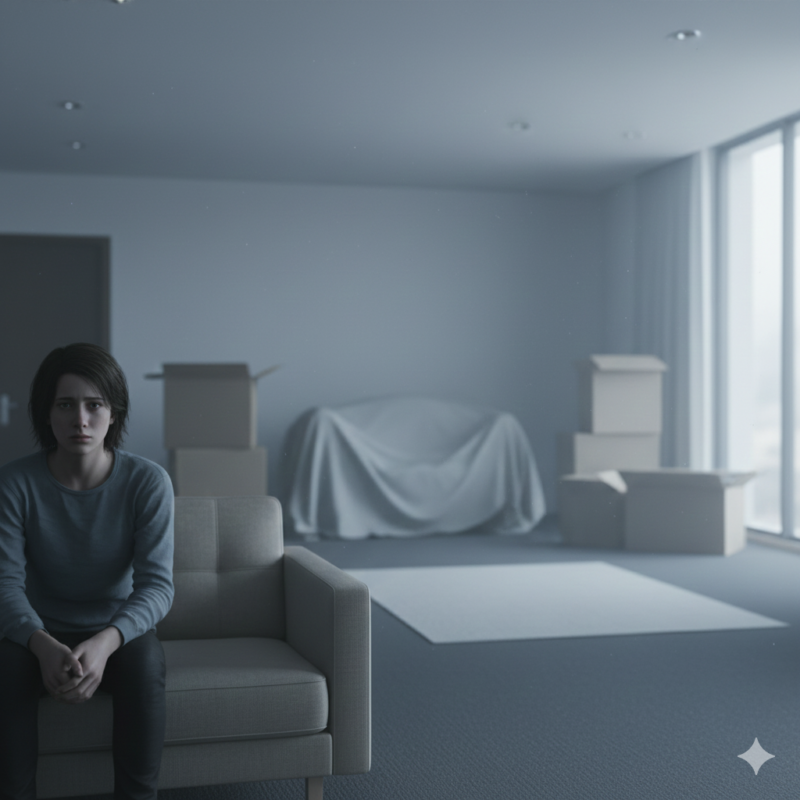 空っぽの部屋、女性