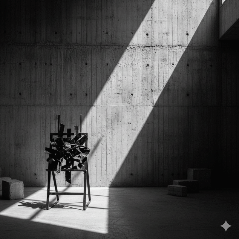 コンクリート、モノクロ、イーゼル