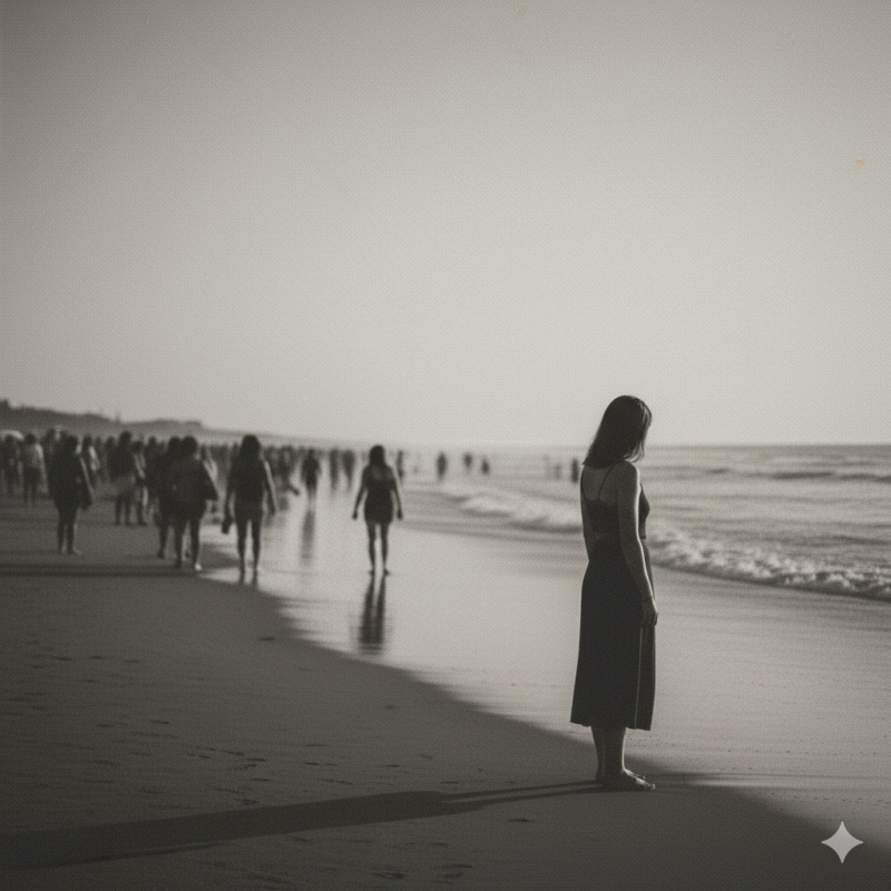 海岸、一人、女性