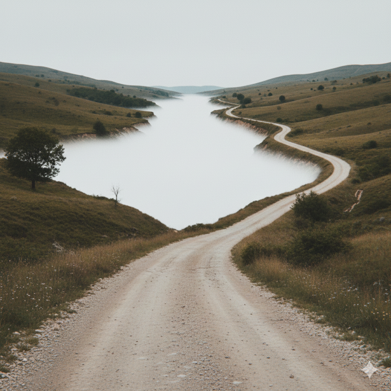 草原、道路、続く