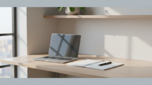 デスク、PC、ノート