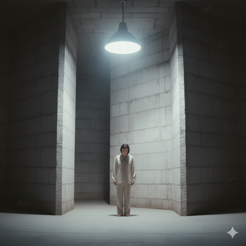 人、壁、囲われ、照らされてる