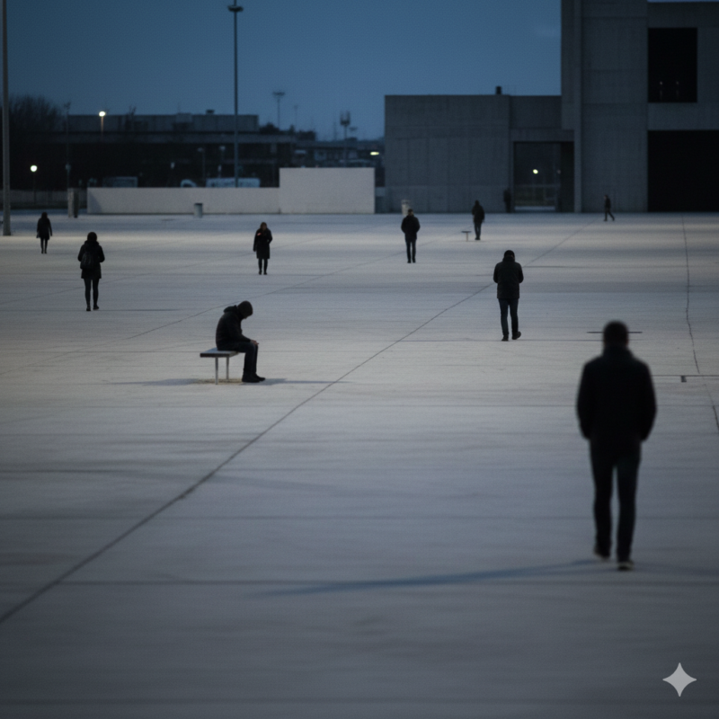 主人公不在、広場、影
